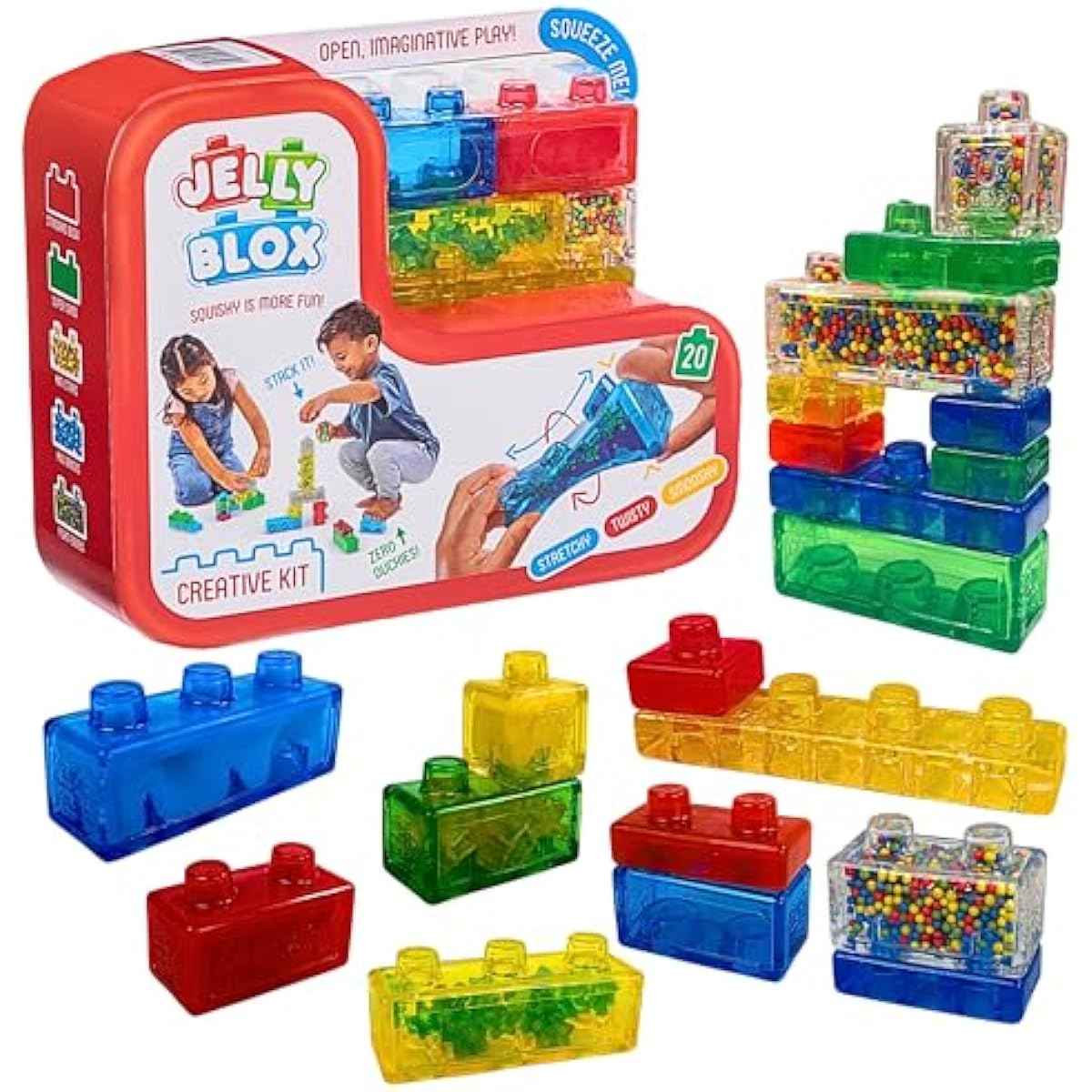 Goliath Jelly Blox Creative Kit | Includes 20 Blocks | Toddler & Preschool Building Blocks Kids Can Squeeze, Stretch, Squish | MESH ACCREDITED | Safety Tested & Ouch-Free | Sensory Play Toy Ages 2+