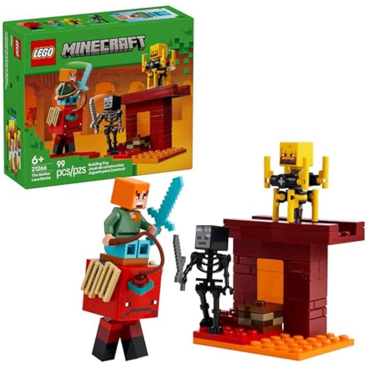 LEGO Minecraft The Nether Lava Battle Toy and Playset - Building Minecraft Toy for Kids, Ages 6+ - Alex, Wither Skeleton, Blaze and Strider Figures for Pretend Play - Gift Idea for Birthdays - 21266