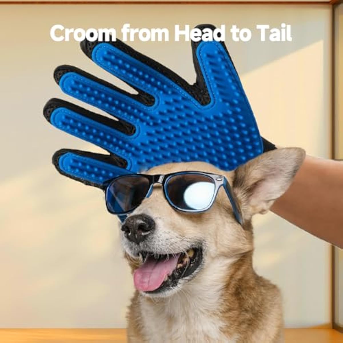 Pet Hair Removal Gloves for Dogs and Cats - 2-in-1 Deshedding Brush Massage Mitt for Shedding Control and Safe Pet Grooming 2-Pack (Blue)