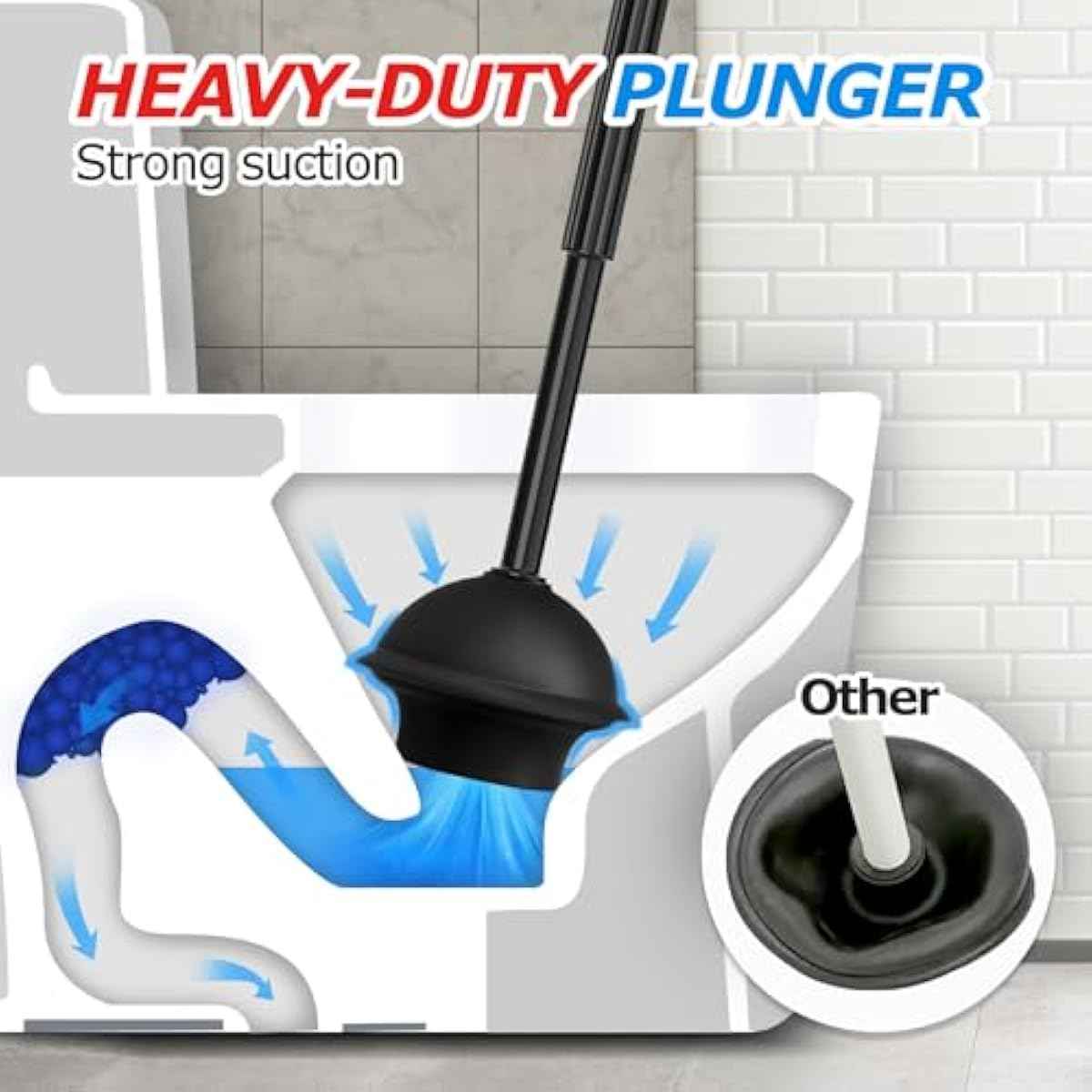 2 in 1 Toilet Plunger and Brush Set，Extended Handle Plunger，Toilet Bowl Brush Plunger Set, Bathroom Cleaning Tools ，Toilet Brush Plunger Combo，Cleaning Brush，Bathroom Cleaning Supplies