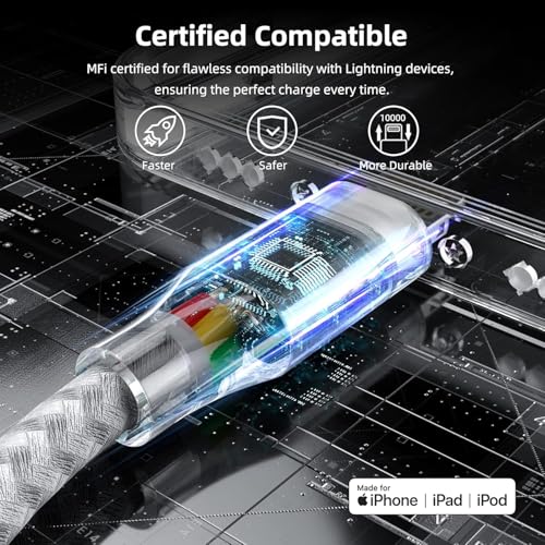 iphone 3 pack 10ft lightning nylon braided apple mfi certified fast charging cord