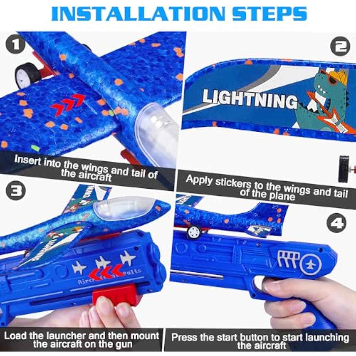 3 Pack Airplane Launcher Toys, 2 Flight Modes LED Foam Glider Catapult Plane, Outdoor Flying Toy for Kids, Birthday Gifts for Boy Girl 3+ Year Old, B-Day Party Supplies