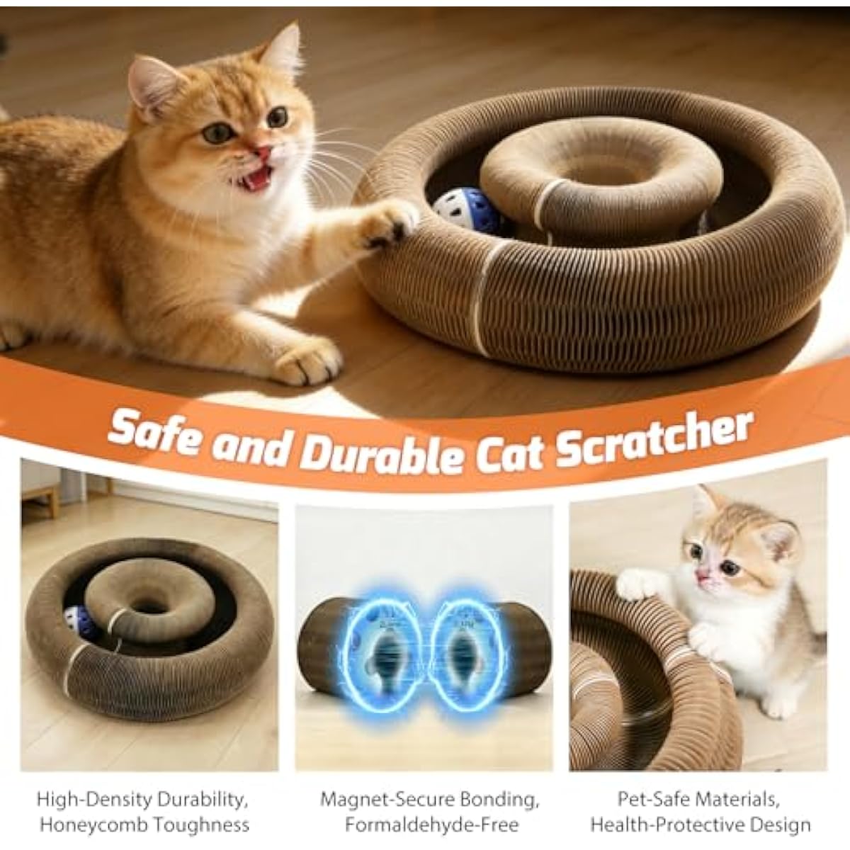 2 pack magic organ foldable reversible accordion kitty toy cat scratcher with bell balls
