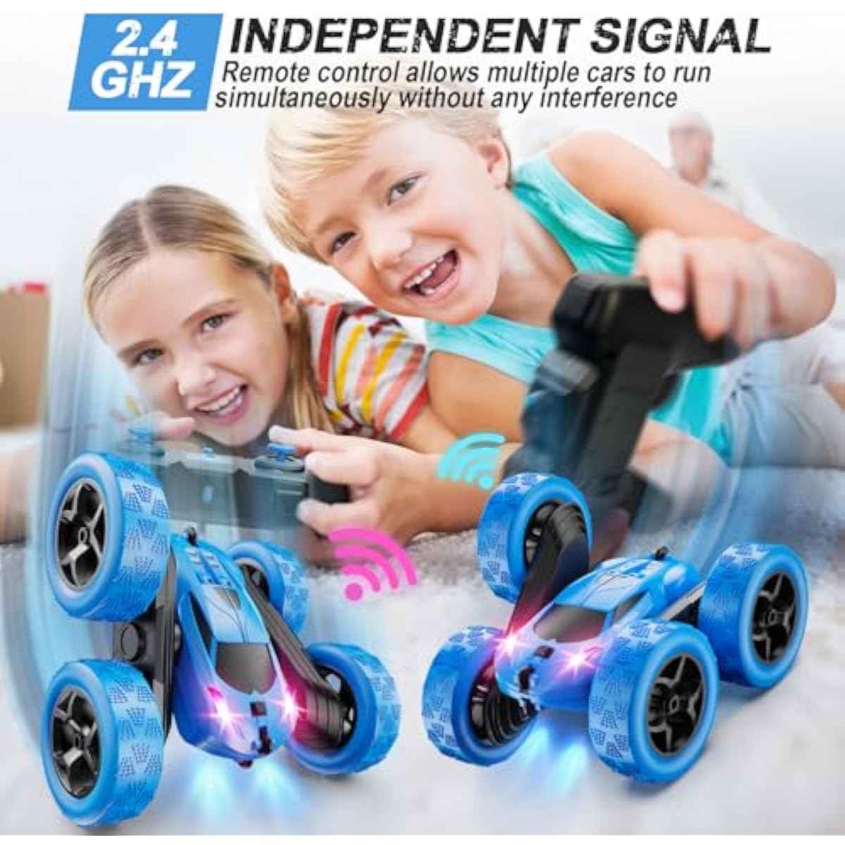Remote Control Car, RC Cars Toys for Kids Ages 6-12, 4WD Stunt Car with LED Lights & 360° Flips, 2.4GHz, Upgraded USB-C Modular Batteries, 8-10 Year Old Boys Birthday Gift 1-Blue
