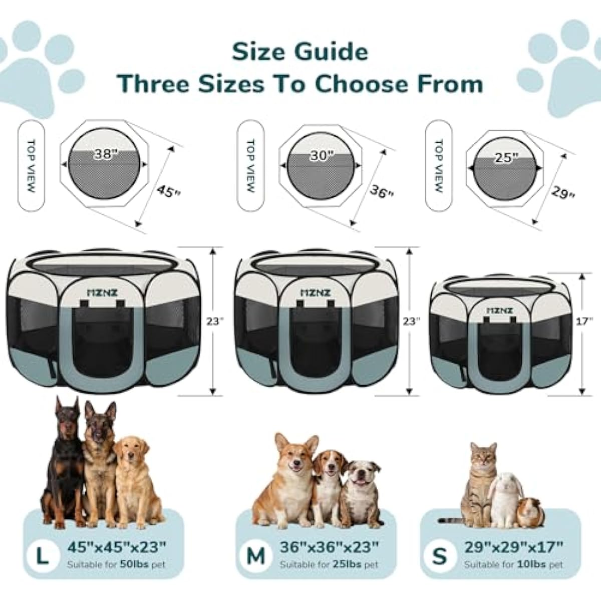Grey dog cat playpen, portable puppy pet crate for small dogs, cats, rabbits, foldable dog cage enclosure with carrying case