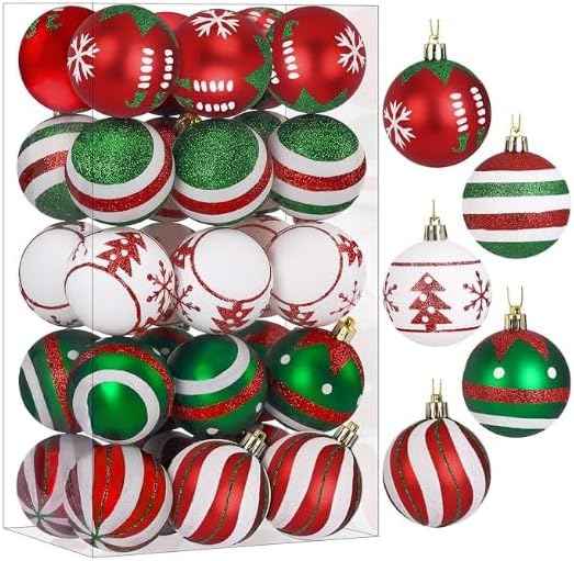 SHareconn 30ct 2.36 Inch Christmas Tree Balls Ornaments, Colored Shatterproof Plastic Decorative Baubles Decorations for Xmas Tree Decor Holiday Party Wedding Decoration (Red & Gold, 60mm)