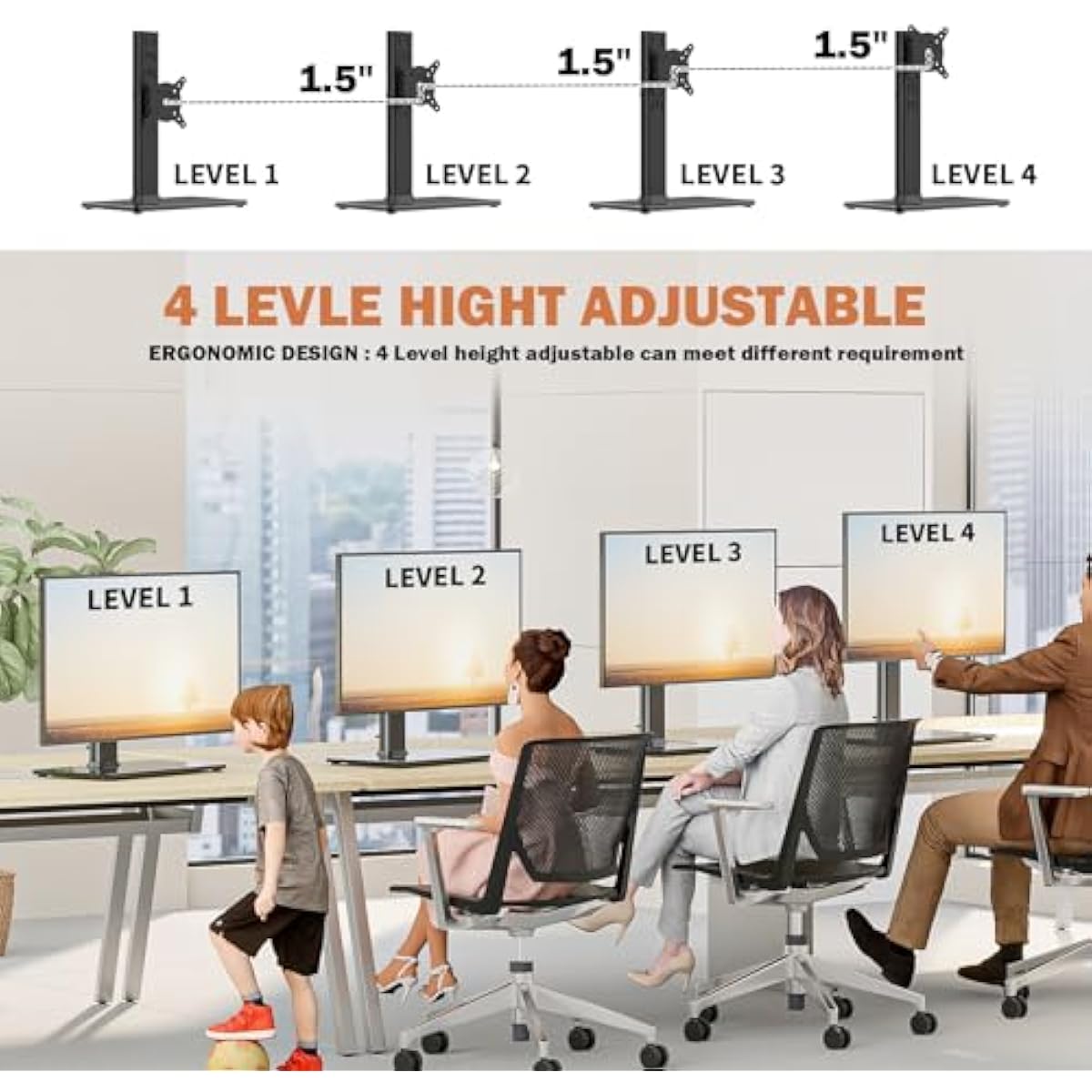 single lcd computer monitor free-standing desk stand mount riser for 13-32 inch screen with swivel and height adjustable