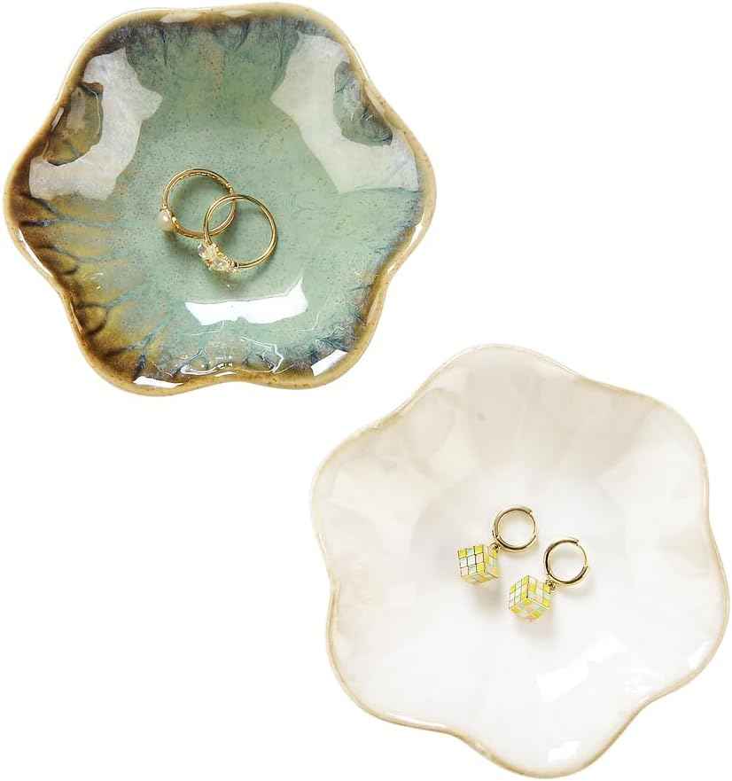 Lotus Leaf Shape Decorative Ring Tray, Small Key Bowl, Ceramic Trinket Tray Jewelry Dish Organizing Necklace Earrings, Home Decoration for Mom Best Friend Sister, Pink.