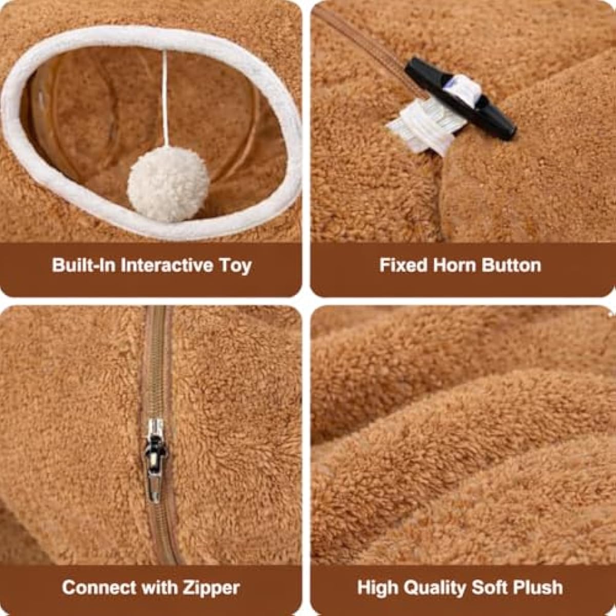 R1M Cat Donut Tunnel Bed Toy for Small and Larger Indoor Cats with Two Fish Toys, Brown