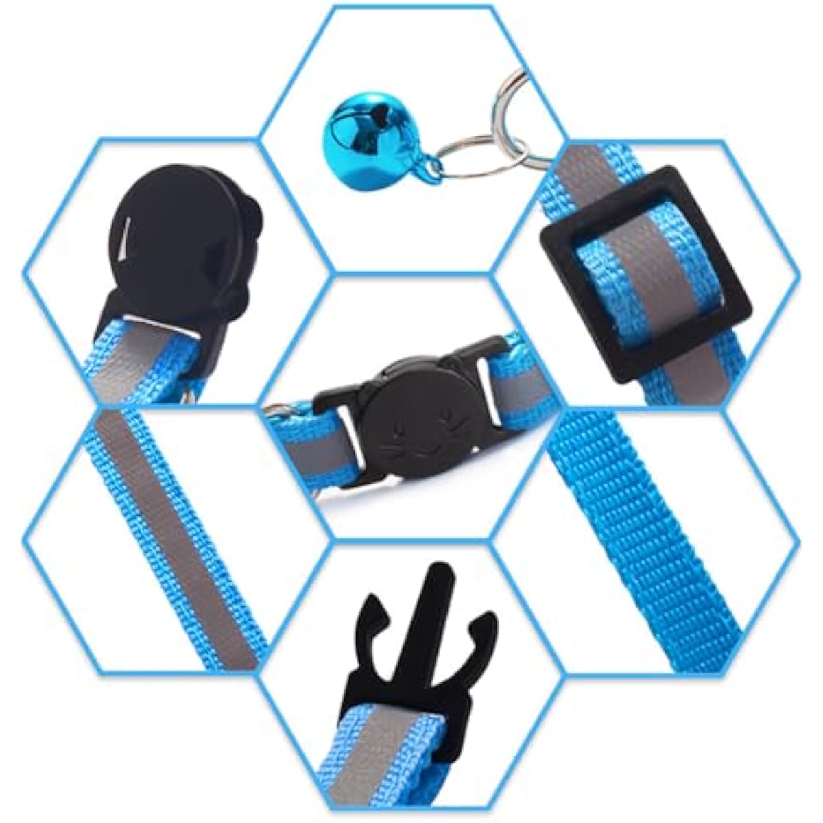 Nylon 6 Pack Reflective Cat Collar with Bell and Breakaway Buckle Adjustable 19-32cm Mixed Colors