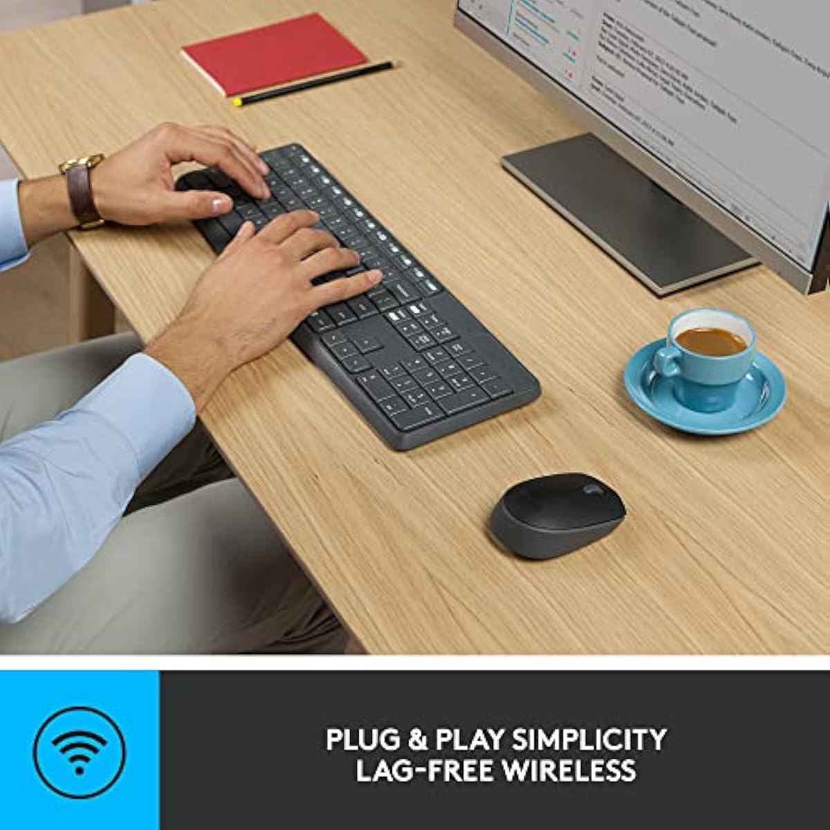 Logitech MK235 Wireless Keyboard and Mouse Combo for Windows, 2.4 GHz Wireless Unifying USB Receiver, 15 FN Keys, Long Battery Life, Compatible with PC, Laptop