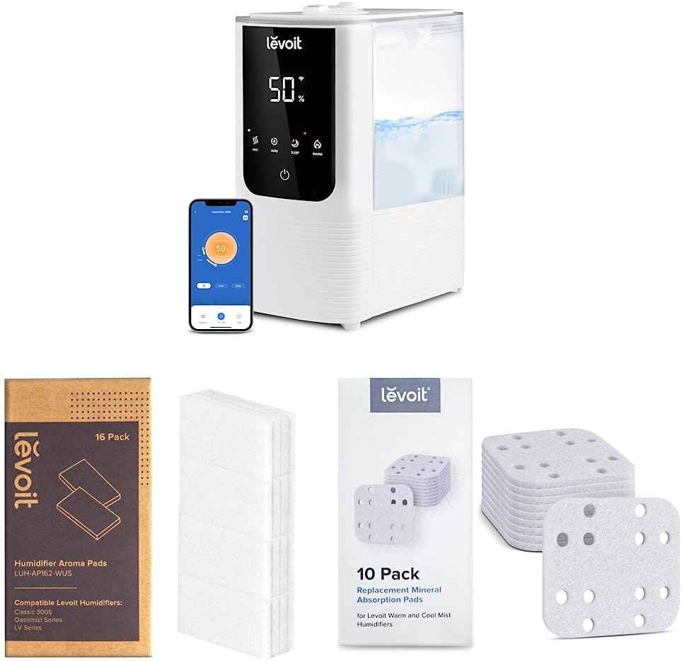 LEVOIT Humidifiers for Bedroom Home, Smart Warm and Cool Mist Air Humidifier for Large Room, Auto Customized Humidity, Fast Symptom Relief, Easy Top Fill, Essential Oil, Quiet, OasisMist4.5L, White