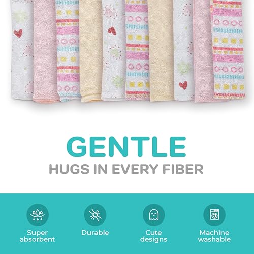 Spasilk newborn washcloths, 10-pack, 80% cotton, 20% polyester, 9x9 inches, various colorful prints