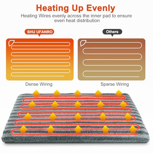 Large Waterproof Pet Heated Dog Cat Bed with 11 Temperature Settings and 24H Timer, Grey, 35" x 24"