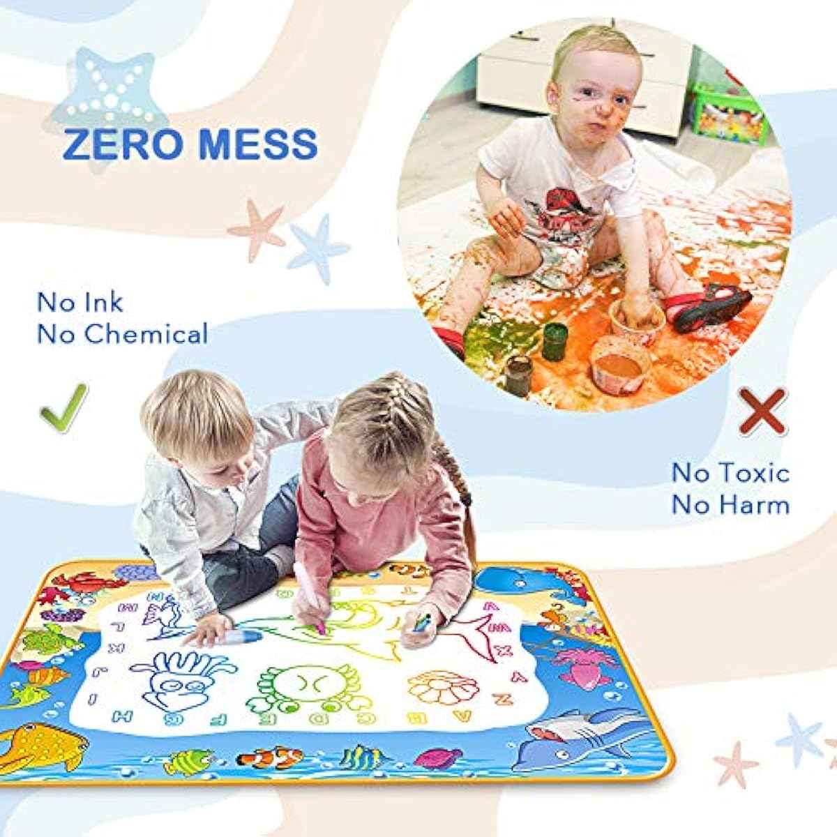 Water Doodle Mat - Kids Painting Writing Color Doodle Drawing Mat Toy Bring Magic Pens Educational Toys for Age 3 4 5 6 7 Year Old Girls Boys Age Toddler Gift