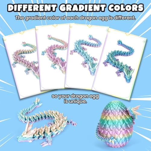 12 inch 3d printed dragon easter egg with fall protection and reinforced joints, eco-friendly fidget toy in rainbow color
