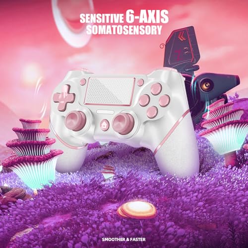 AceGamer 2 Pack wireless controller for PS4/Pro/Slim/PC with non-slip grip and USB-C cable (Pink and White)