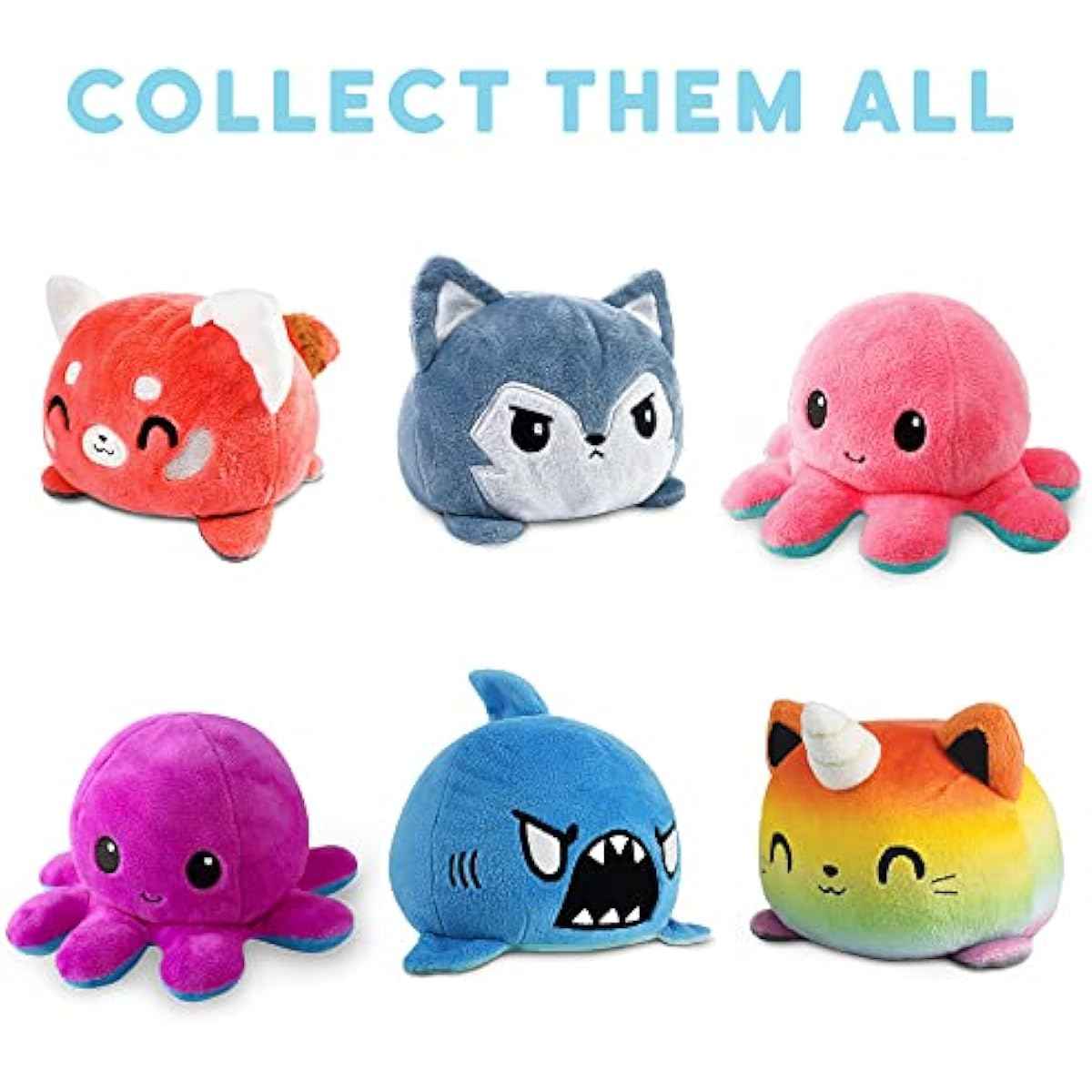 TeeTurtle Reversible Octopus Plushie - 4-Inch Pink + Aqua Two-Sided Flip Plush Toy with Embroidered Details - Cute Mini Collectible Plush for Kids, Teens, and Adults