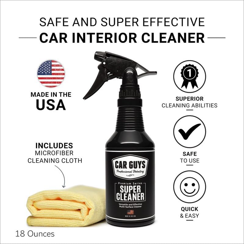 car guys super cleaner, 18 oz kit with microfiber towel, effective car interior stain remover