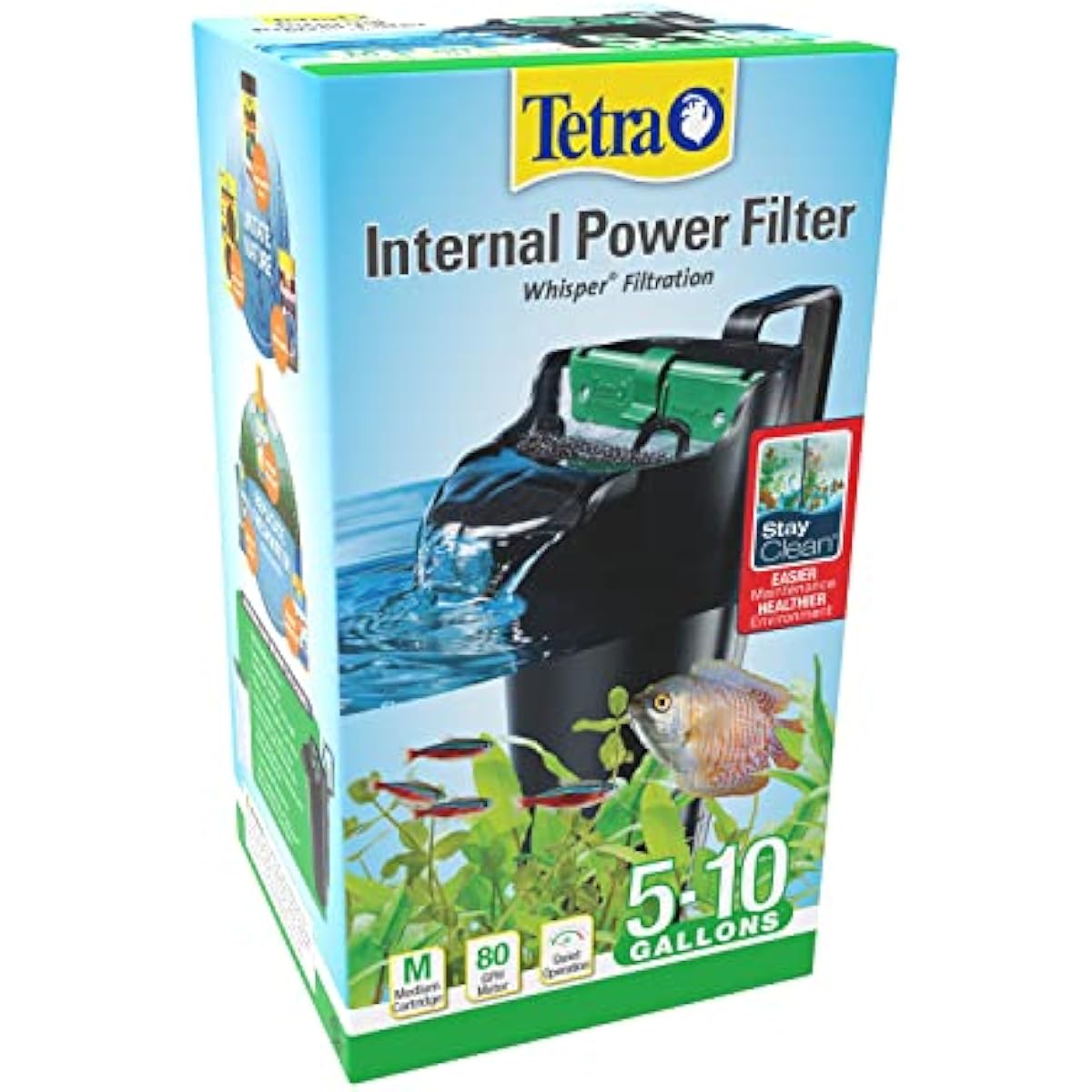 Tetra Whisper Internal Power Filter for 5 to 10 gallon aquariums, in-tank filtration with air pump, black