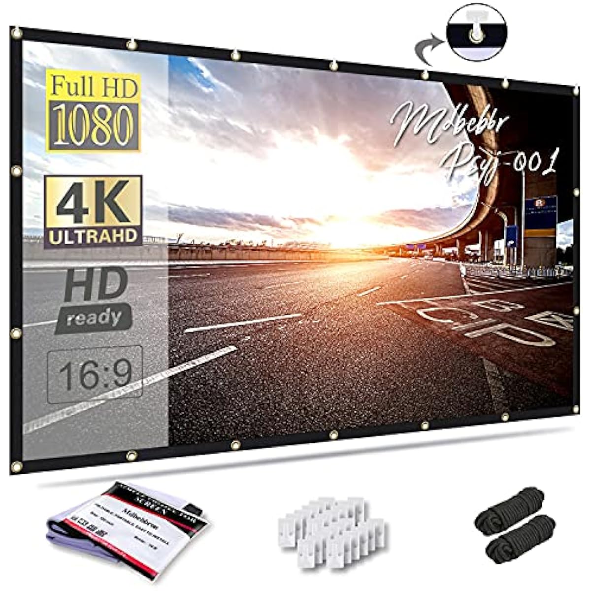 120 inch Projector Screen 16:9 Foldable Anti-Crease Portable Projector Movies Screens for Home Theater Outdoor Indoor Support Double Sided Projection