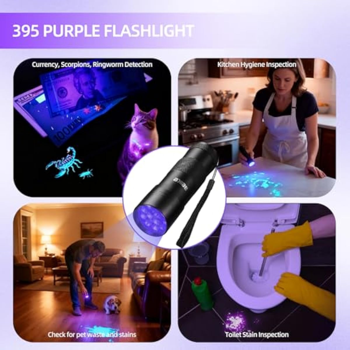 Blacklight Flashlight UV 12-LED Small Portable Mini for Hidden Stain Detection and Pet Urine
