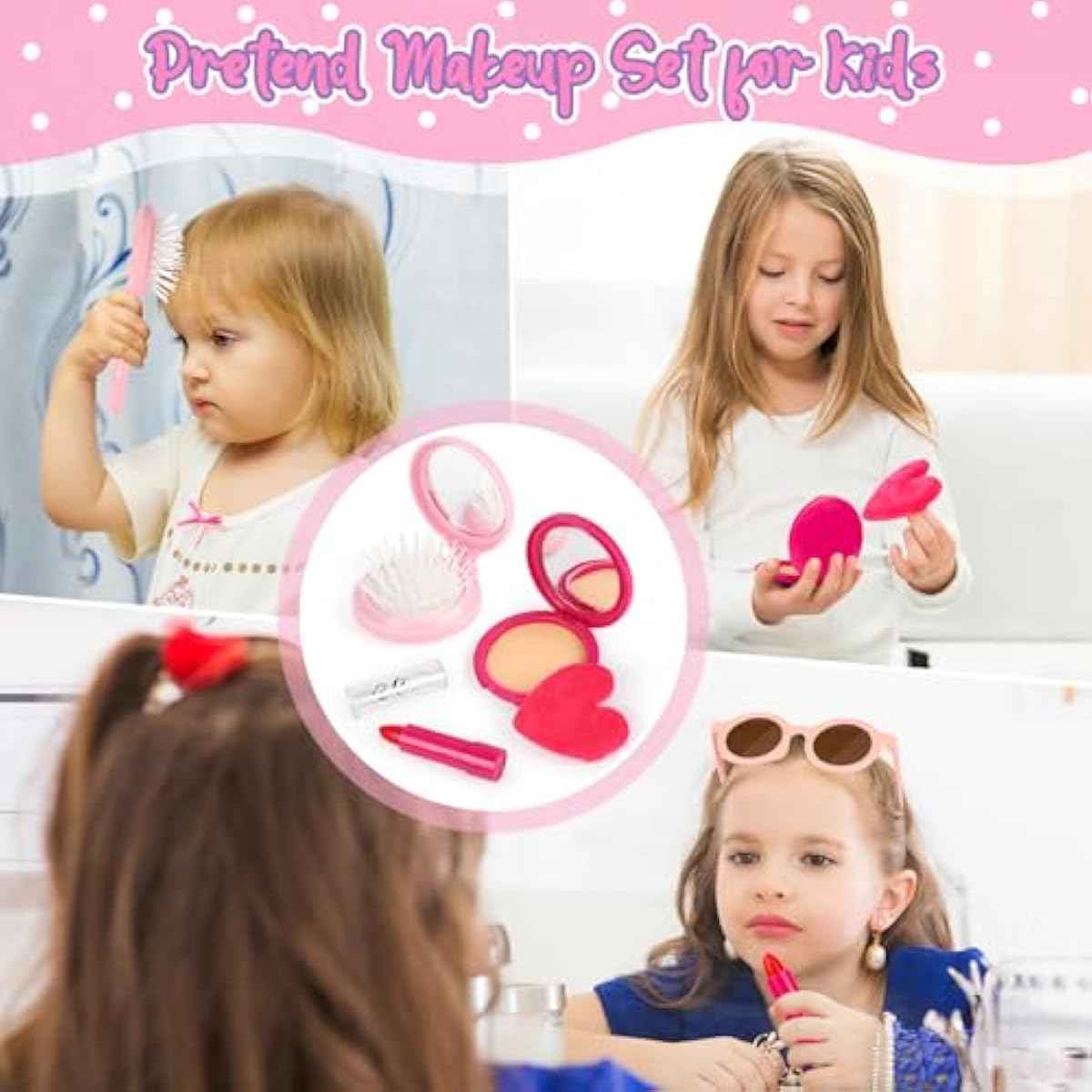 Play Purse for Little Girls, 32PCS Toddler Purse with Pretend Makeup for Kids, Princess Toys Includes Handbag, Phone, Wristwatch, Silk Scarf Kids Toy Purse Birthday Gift for Girls 3 4 5 6 +