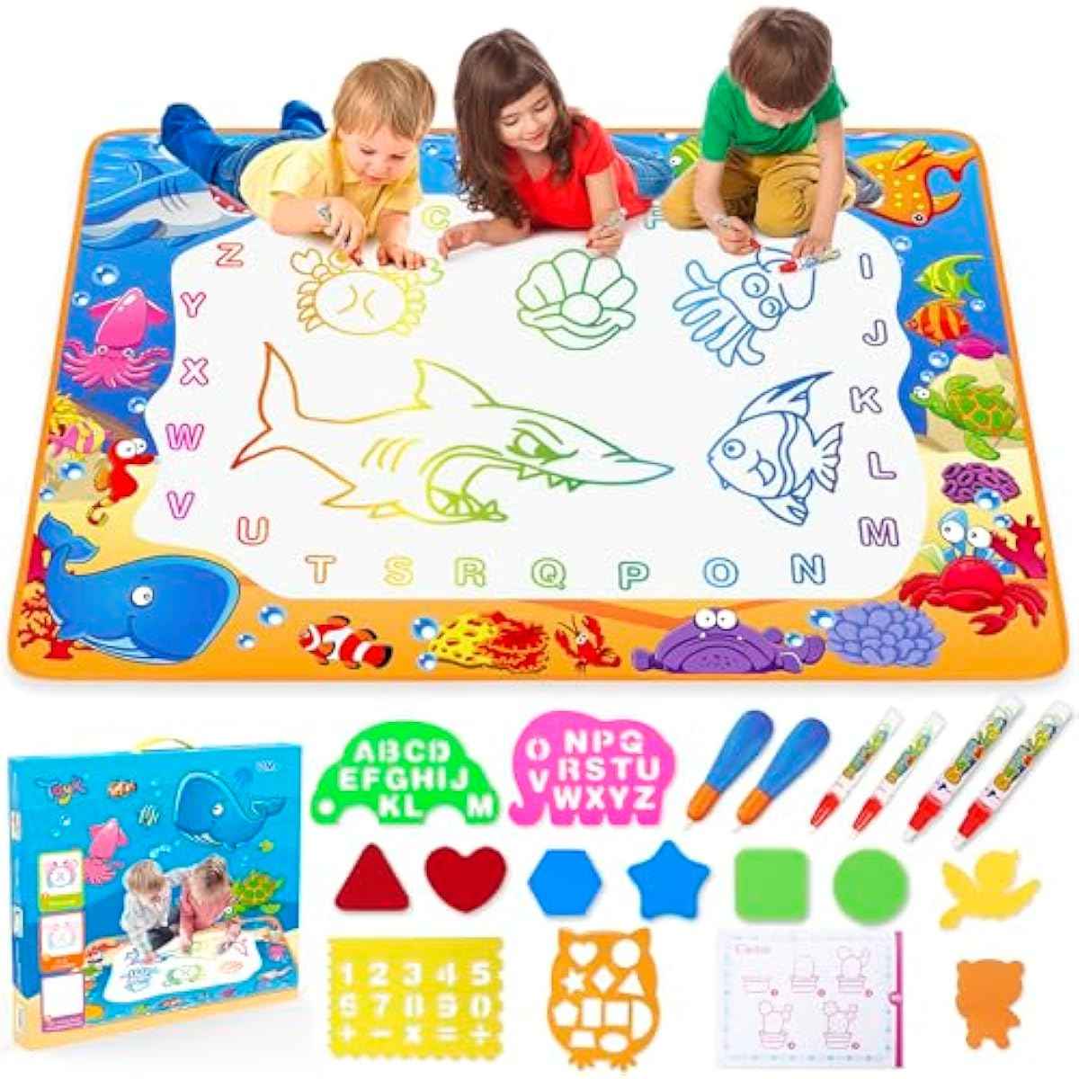 Water Doodle Mat - Kids Painting Writing Color Doodle Drawing Mat Toy Bring Magic Pens Educational Toys for Age 3 4 5 6 7 Year Old Girls Boys Age Toddler Gift
