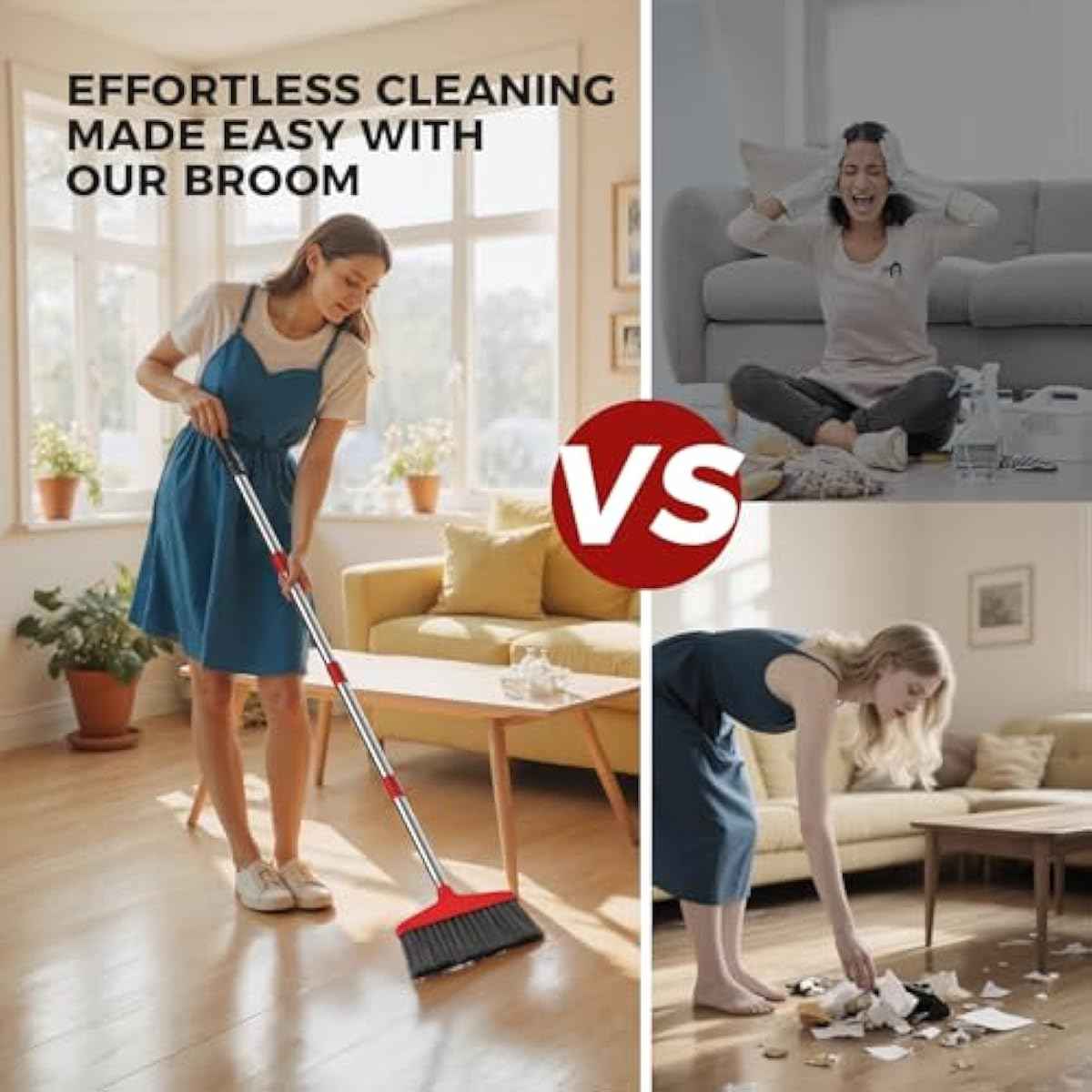 Handy Broom, Indoor/Outdoor Brooms, Duty Kitchen Broom, for Home Garage Kitchen Office Courtyard Lobby Patio Lawn Concrete (1, Red)