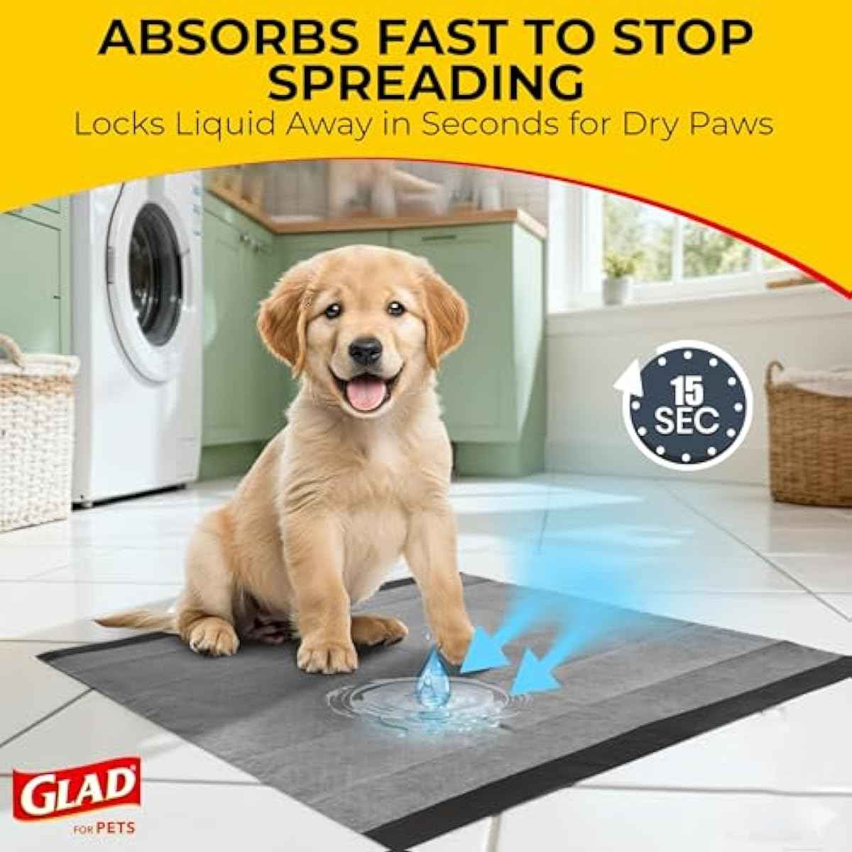 Glad for Pets Black Charcoal Puppy Training Pads with Odor Control and Pheromone Attractant, Leak Resistant Dog Potty Pads for House Training Puppies and Dogs, 23 x 23 in, 50 Count