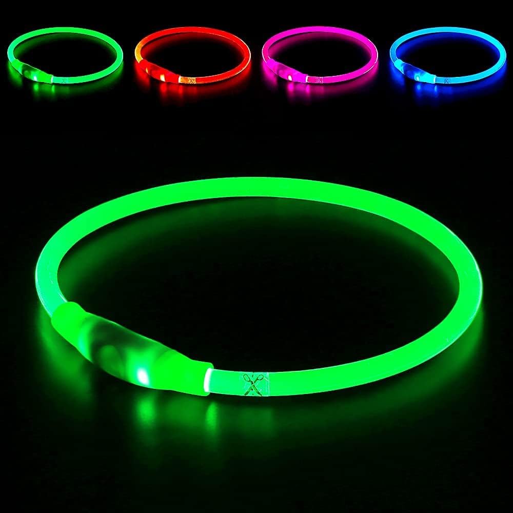 BSEEN USB Rechargeable Flash Dog Necklace Light, Green, Small Medium Large Dogs