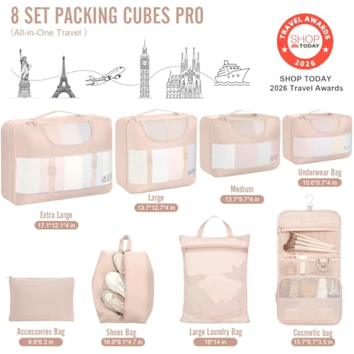 vekens 8-set packing cubes nylon organizer bags for beach vacation cruise ship travel essentials suitcase