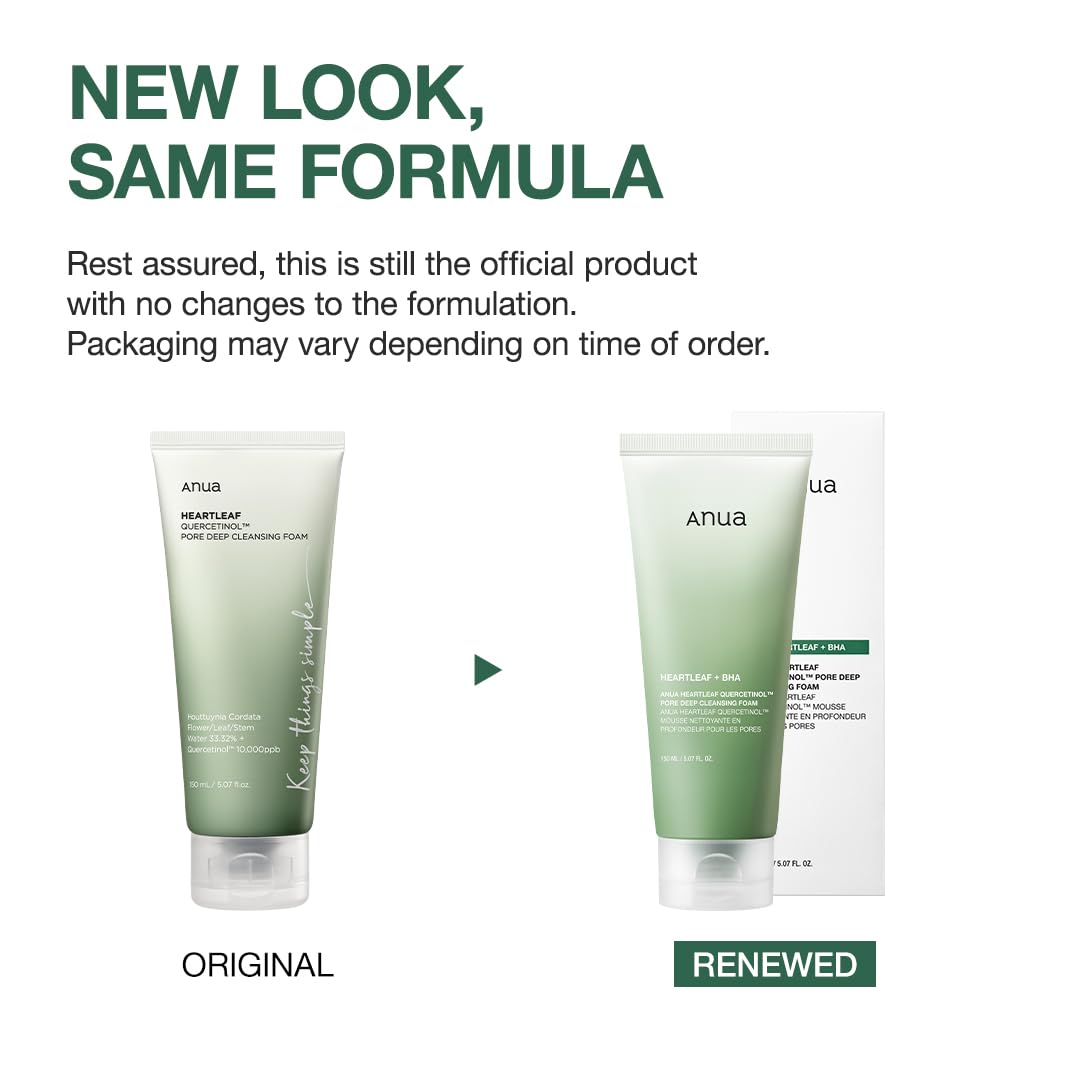 anua heartleaf quercetinol pore deep cleansing foam, gentle exfoliation, hydrating finish, 150ml/5.07 fl.oz, facial cleanser