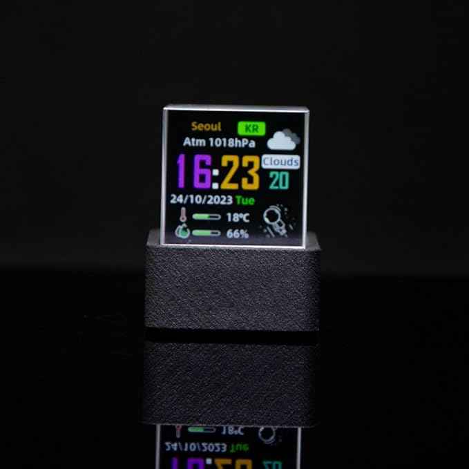 HolaCube WiFi Holographic Crystal 3D Photo Display, Smart Weather Station & Digital Clock with GIF Animations and Electronic Image Album Player for Desktop/Car Décor (Black Base)