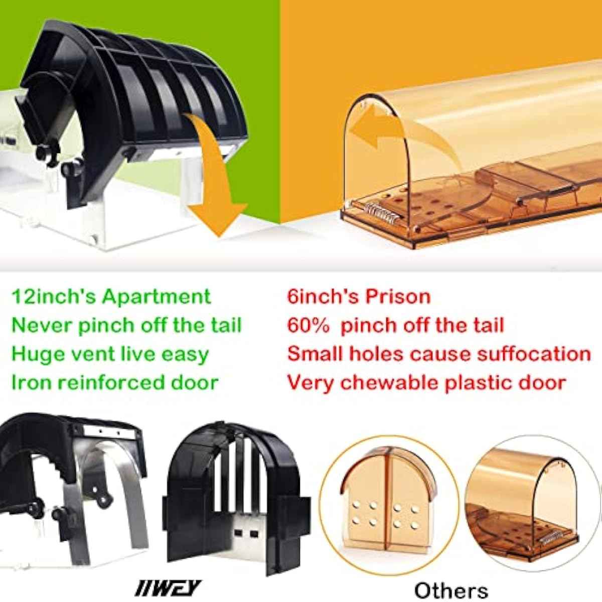 Humane Mouse Traps, 12 inches Enlarged No Kill Rat Live Traps for Chipmunks, Reusable Catch and Release Mice, Pet and Children Friendly Mouse Trap That Work