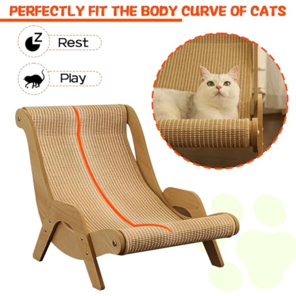 Cat Hammock Chair with A Scratch Pad, Beach Style Lounger for Large Cats, Elevated Cat Beds for Indoor, Pet Rattan Chair