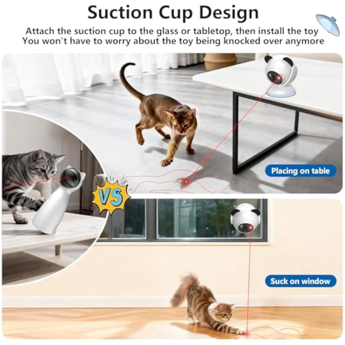Laser Cat Toys for Indoor Cats, Truly Random Trjajectory, Suction Cup Design, Run Quiet, Interactive Cat Toy Automatic