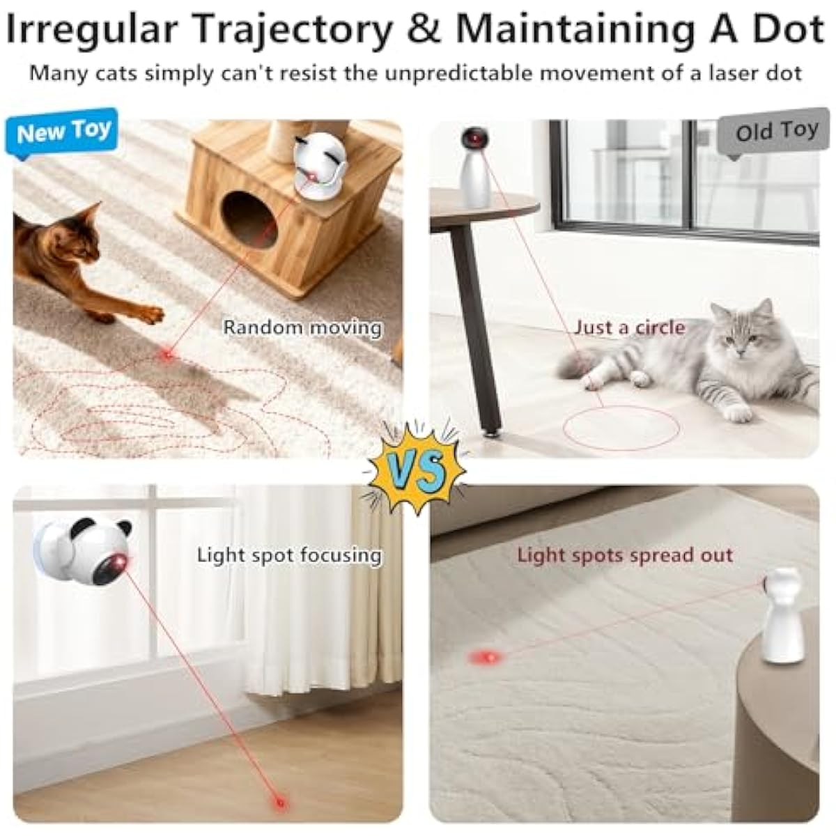 Laser Cat Toys for Indoor Cats, Truly Random Trjajectory, Suction Cup Design, Run Quiet, Interactive Cat Toy Automatic
