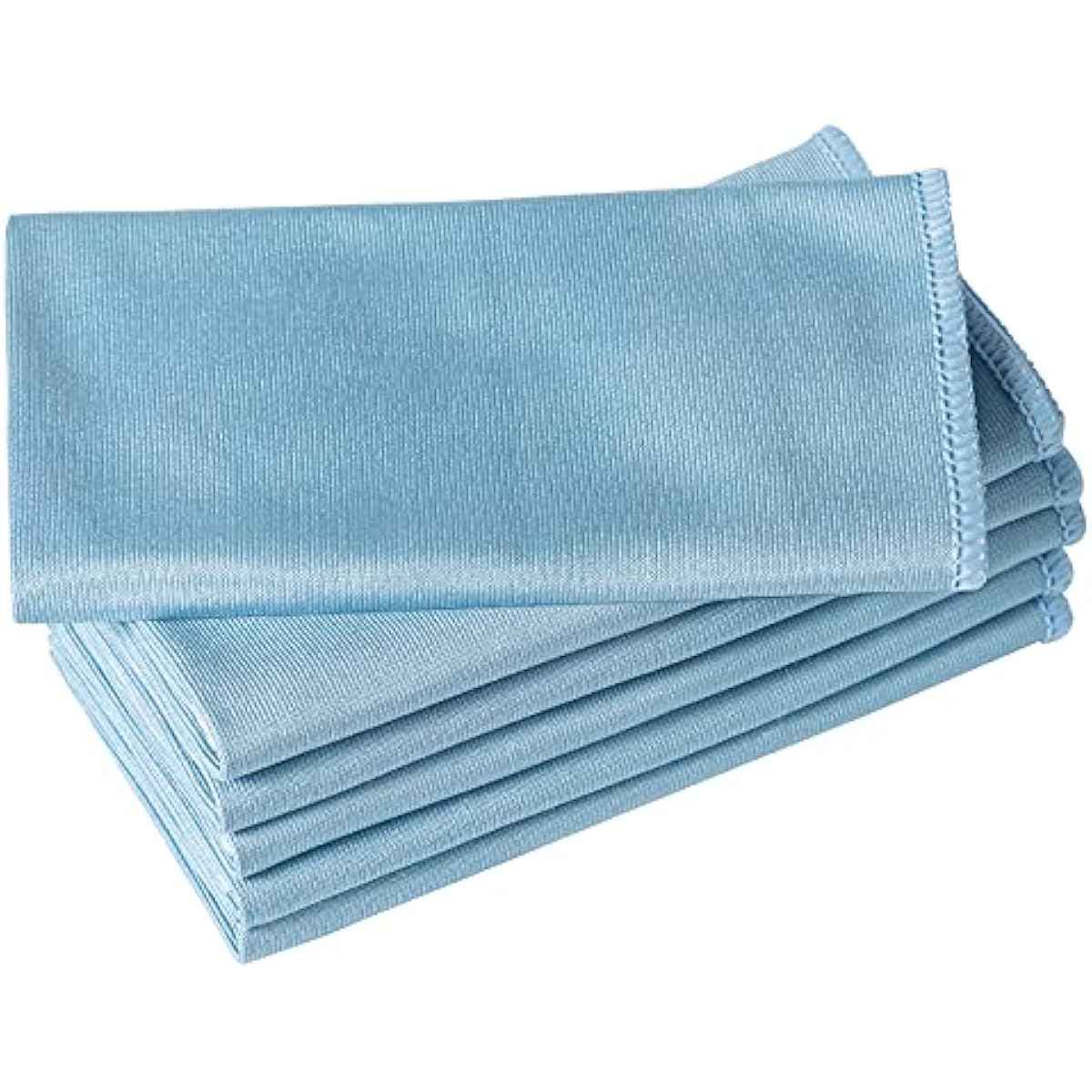 6 Pack Microfiber Glass Cleaning Cloth, 16 Inch X 16 Inch, Lint Free Quickly Clean Window, Glasses, Windshields, Mirrors, and Stainless Steel, Blue