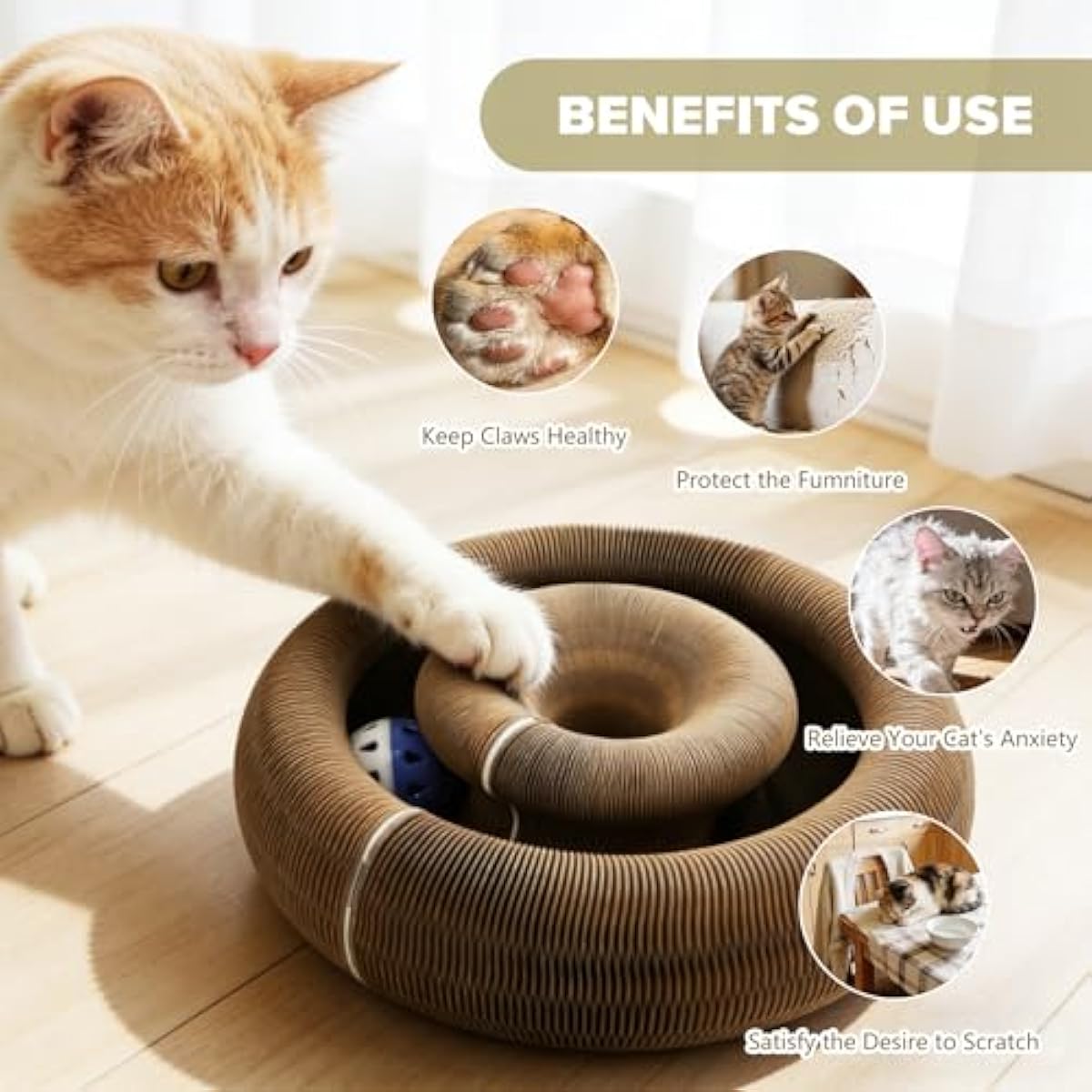 2 pack magic organ foldable reversible accordion kitty toy cat scratcher with bell balls