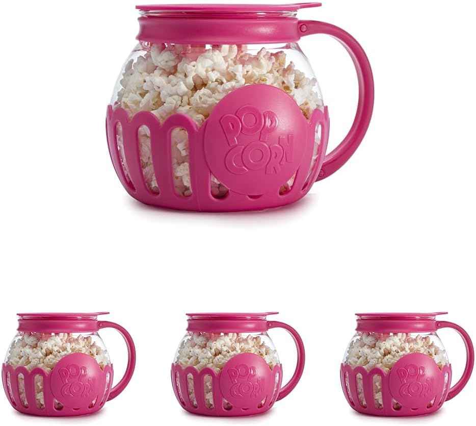 Ecolution Patented Micro-Pop Microwave Popcorn Popper with Temperature Safe Glass, 3-in-1 Lid Measures Kernels and Melts Butter, Made Without BPA, Dishwasher Safe, 1.5-Quart, Aqua