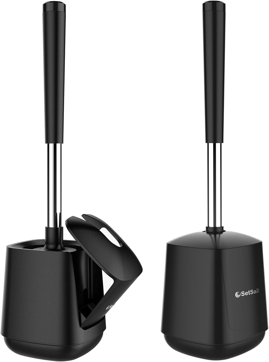 Setsail toilet brush and holder set, self-closing lid, long handle, easy cleaning, bathroom cleaning essentials