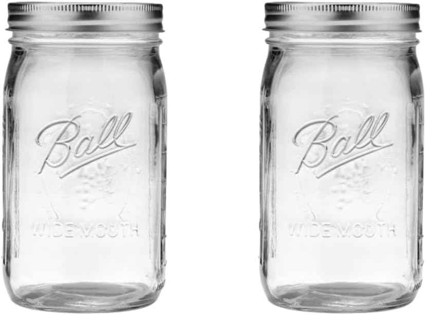 Ball Wide Mouth Glass Mason Jars with Lids and Bands, Used for Canning, Pickling, Juice, Jam, Jelly, Quart Size 32 Ounce (Pack of 2)