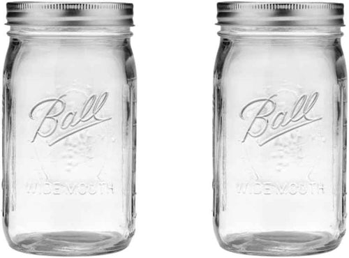 Ball Wide Mouth Glass Mason Jars with Lids and Bands, Used for Canning, Pickling, Juice, Jam, Jelly, Quart Size 32 Ounce (Pack of 2)