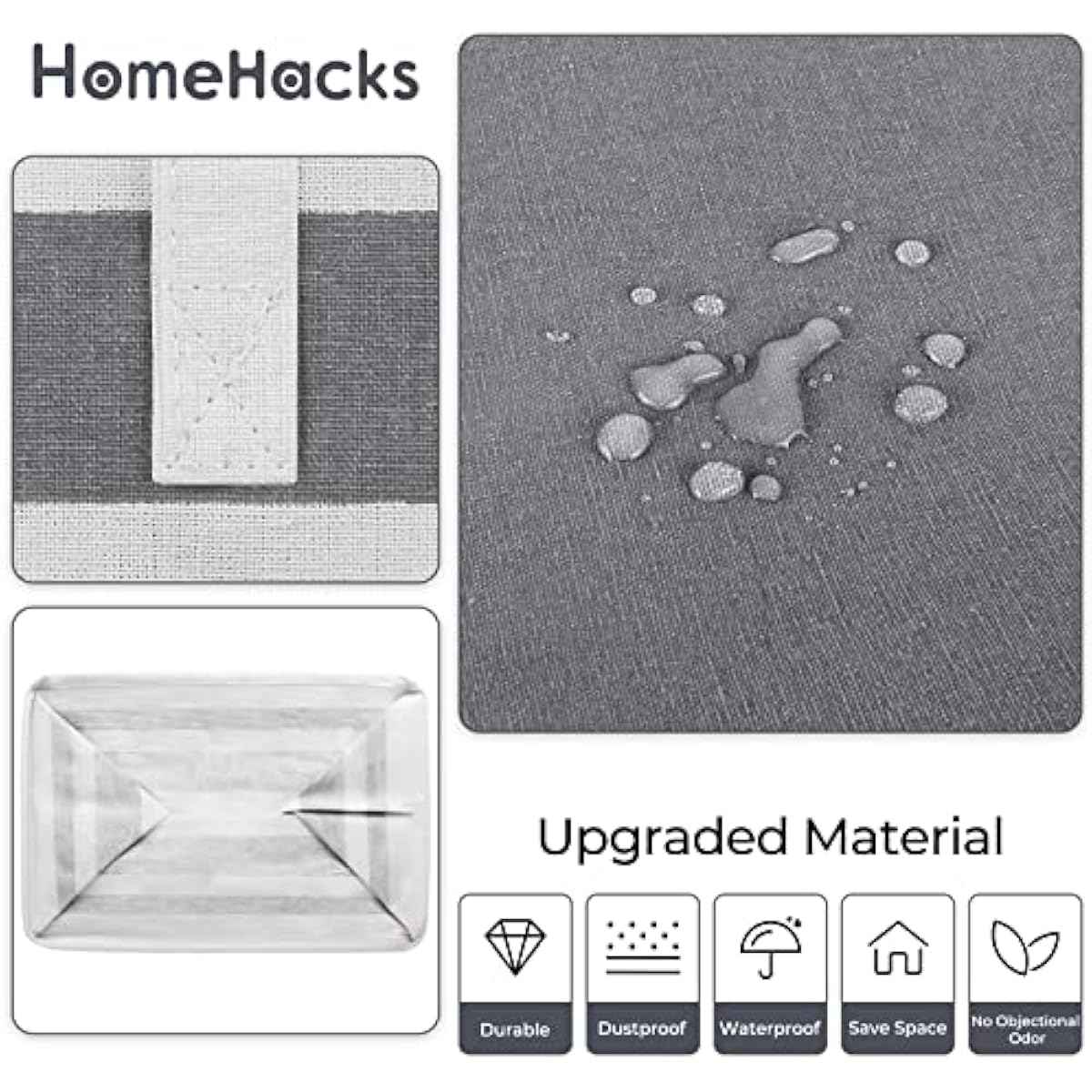 HomeHacks 2 Pack Large Laundry Baskets, Waterproof, Freestanding Laundry Hampers, Collapsible Clothes Hamper with Reinforced Handles in Laundry Room, College Dorm, Bathroom, Bedroom (Grey, 75Lx2)