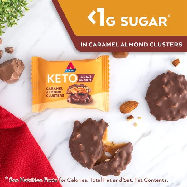 Atkins Caramel Almond Clusters Gluten Free High Fiber Keto Friendly 20 Count 2g Net Carb