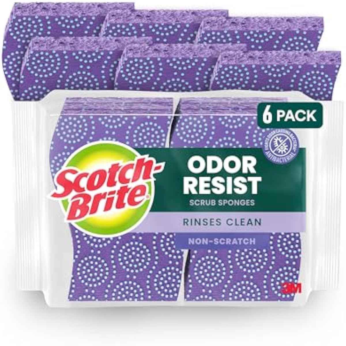 Scotch-Brite Odor Resist Non-Scratch Scrub Sponge, Dishwasher-Safe Kitchen Sponges that Resist Bacterial Odors, Multipurpose Dish Sponge for Gentle Cleaning, 6 Dish Sponges