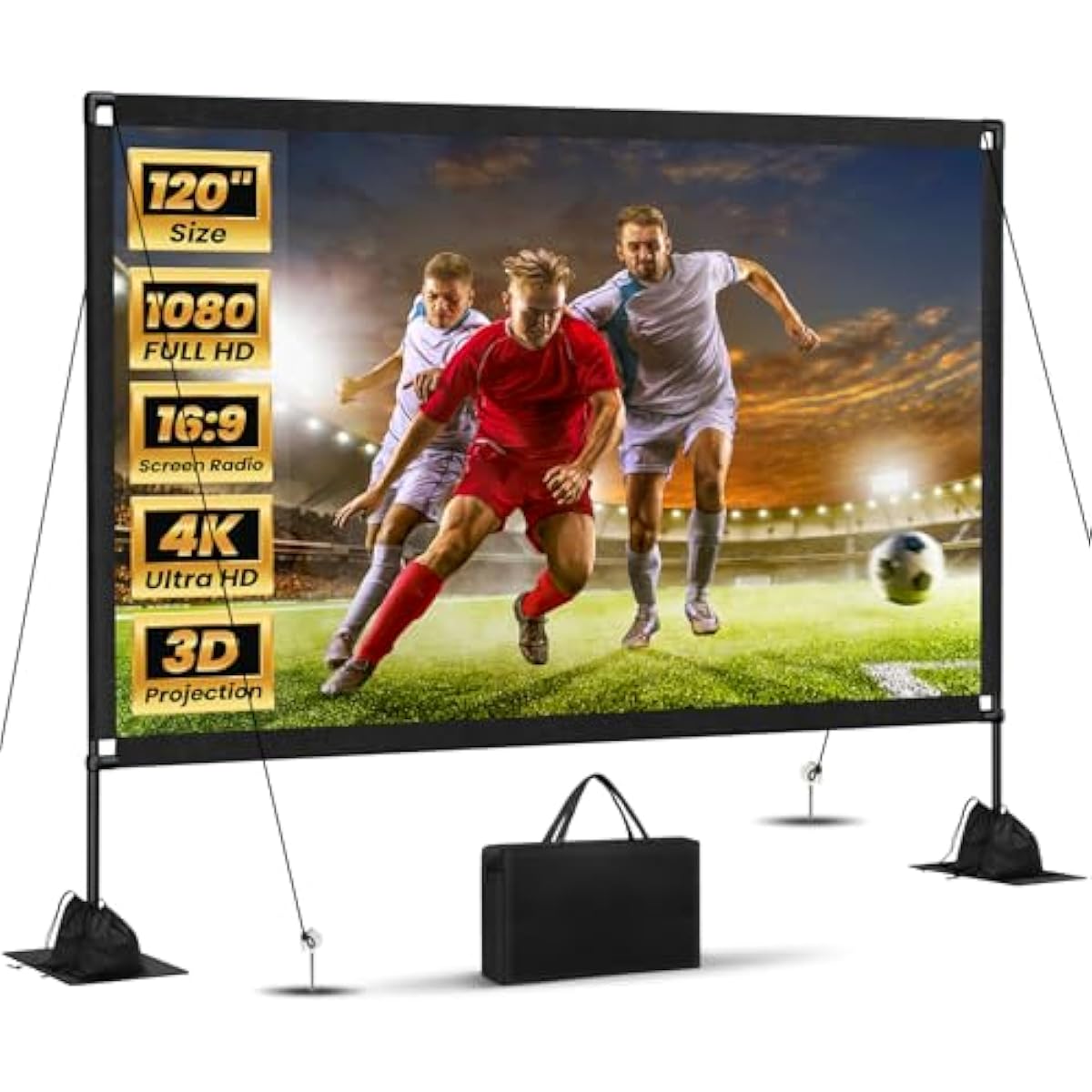 120inch outdoor projector screen with stand 16:9 4k hd portable movie screen for backyard camping theater