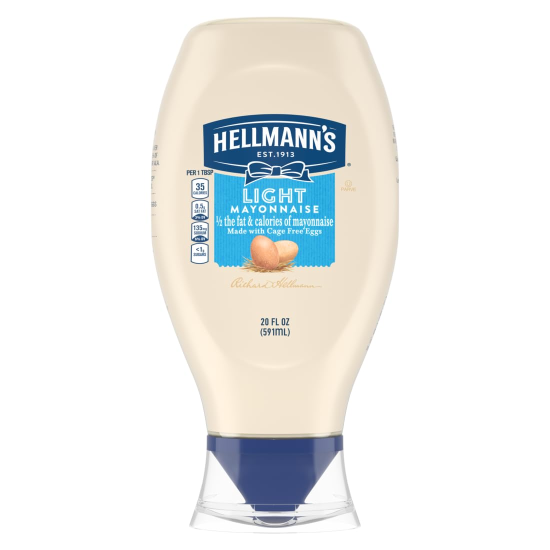 Hellmann's 100% Cage-Free Eggs Light Mayonnaise Squeeze Bottle for Sandwiches and Simple Meals 20 oz