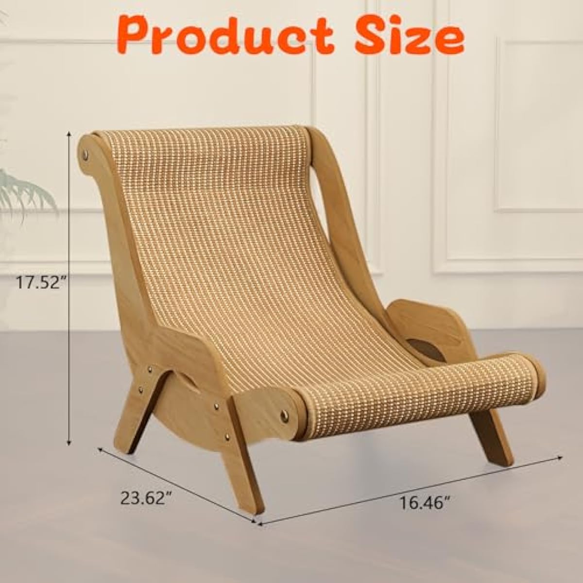 Cat Hammock Chair with A Scratch Pad, Beach Style Lounger for Large Cats, Elevated Cat Beds for Indoor, Pet Rattan Chair